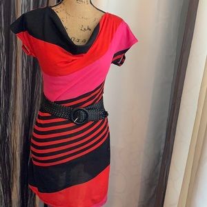 Multi color striped dress. Red/Pink/Black
